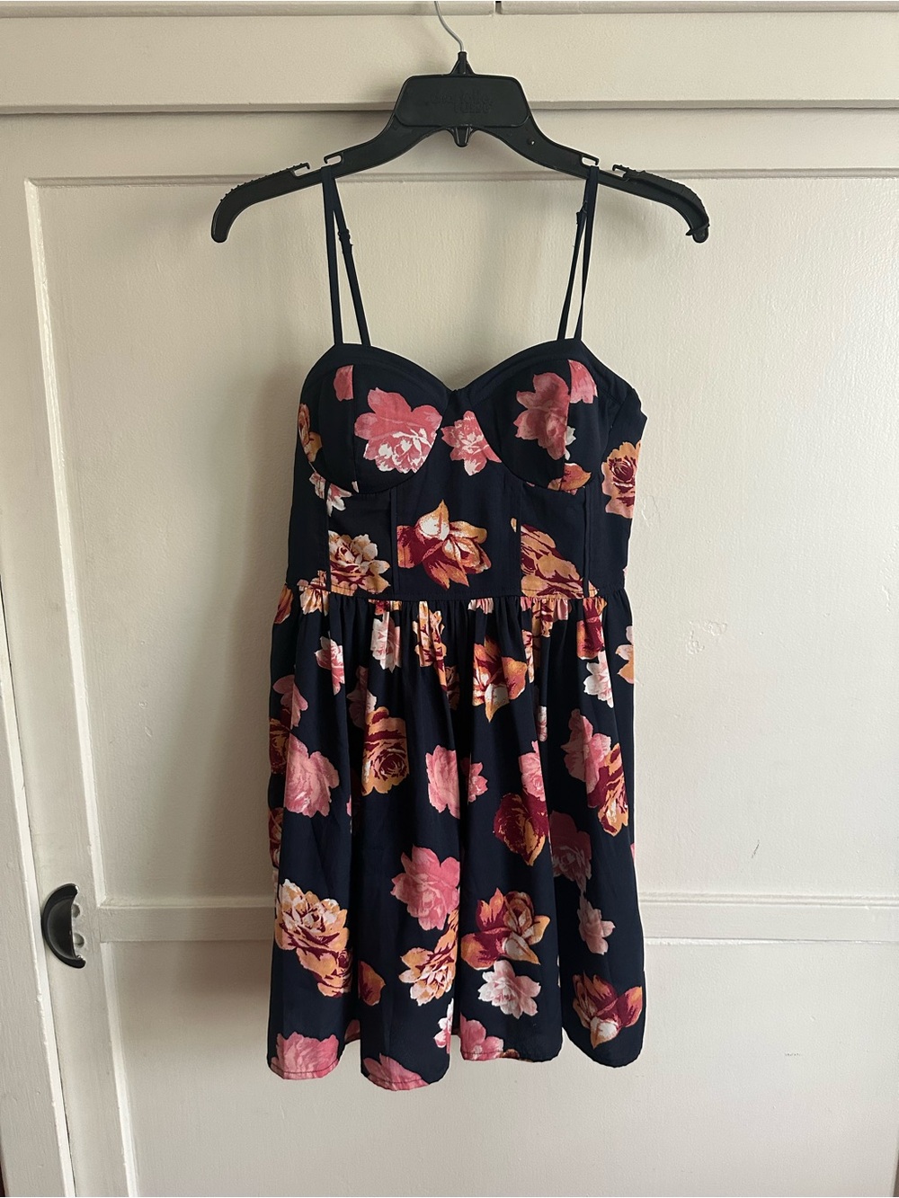 Navy Floral Sweetheart Neckline Sundress